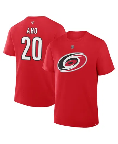 Fanatics Men's Sebastian Aho Red Carolina Hurricanes Authentic Stack Name Number T-shirt