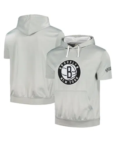 Fanatics Men's Silver/white Brooklyn Nets Short Sleeve Pullover Hoodie In Silver White
