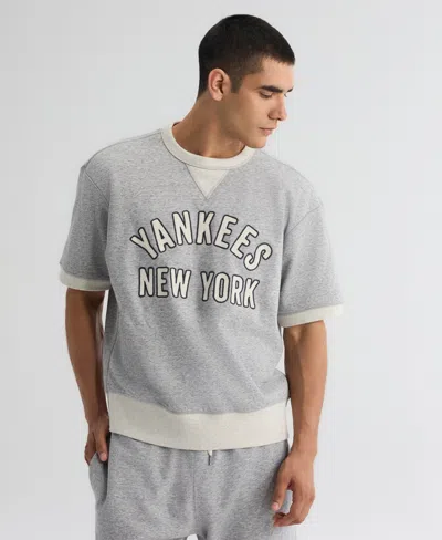 Fanatics Men's Steel Heather New York Yankees Iconic Terry Short Sleeve Sweatshirt In Gray
