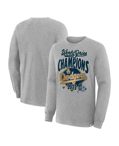 Fanatics Men's Steel Los Angeles Dodgers 2025 World Series Champions Locker Room Long Sleeve T-shirt In Gray