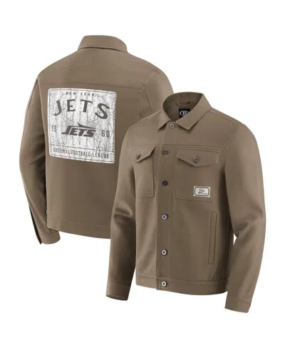 Fanatics Men's Tan New York Jets Trucker Full-button Jacket In Black