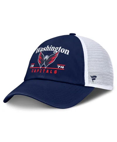 Fanatics Men's Washington Capitals Fundamental Underline Adjustable Low-crown Trucker Hat In Navy,white