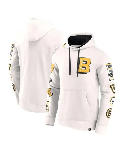 Fanatics Men's White Boston Bruins Letterman Fleece Pullover Hoodie In White,black