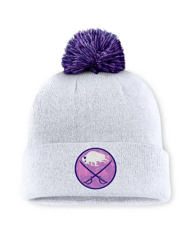 Fanatics Men's White Buffalo Sabres Authentic Pro Hockey Fights Cancer Cuffed Knit Hat With Pom