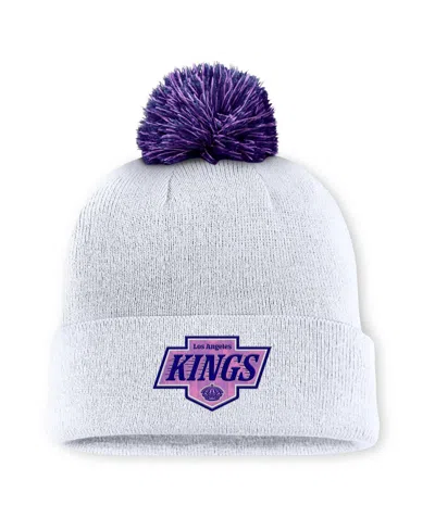 Fanatics Men's White Los Angeles Kings Authentic Pro Hockey Fights Cancer Cuffed Knit Hat With Pom