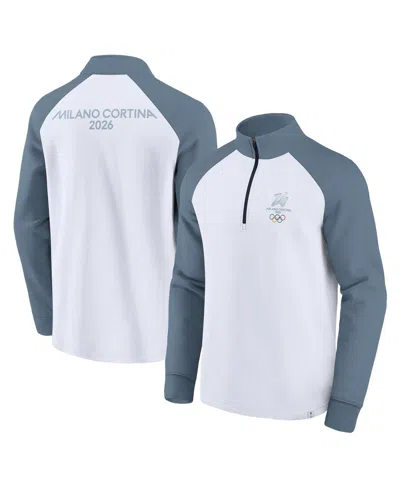 Fanatics Men's White Milano Cortina 2026 Winter Olympics Color Block Raglan Quarter-zip Sweatshirt In Multi