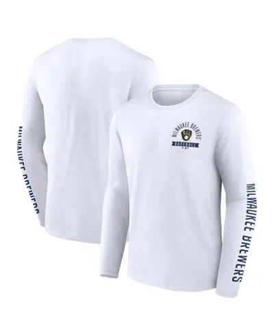 Fanatics Men's White Milwaukee Brewers Press Box Long Sleeve T-shirt