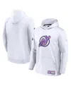Fanatics Men's White New Jersey Devils Authentic Pro Hockey Fights Cancer Pullover Hoodie In White