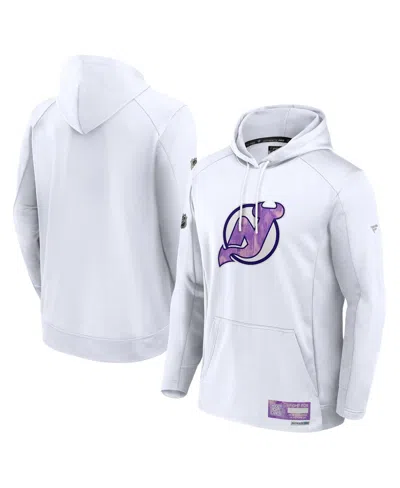 Fanatics Men's White New Jersey Devils Authentic Pro Hockey Fights Cancer Pullover Hoodie