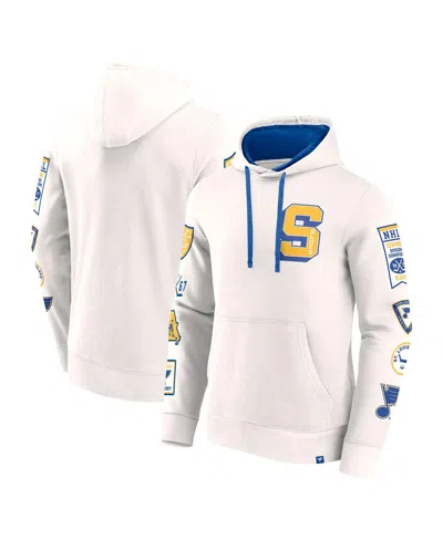 Fanatics Men's White St. Louis Blues Letterman Fleece Pullover Hoodie In White,royal