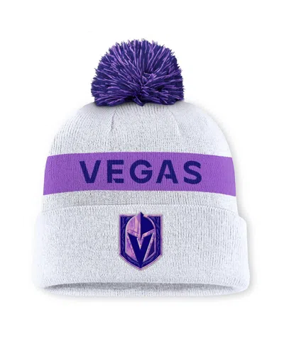 Fanatics Men's White Vegas Golden Knights Hockey Fights Cancer Cuffed Knit Hat With Pom