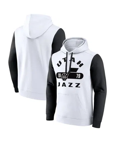 Fanatics Men's White/black Utah Jazz Attack Color Block Pullover Hoodie In Multi