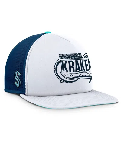 Fanatics Men's White/deep Sea Blue Seattle Kraken Authentic Pro Hometown Rink Foam Trucker Snapback Hat In White,deep Sea Blue
