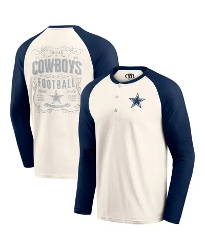 Fanatics Men's White/navy Dallas Cowboys Raglan Henley Long Sleeve T-shirt In White,navy