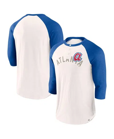 Fanatics Men's White/royal Atlanta Braves Backdoor Slider Raglan 3/4-sleeve T-shirt In White,royal