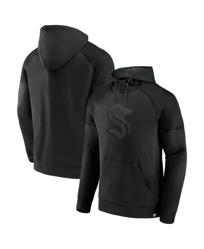 FANATICS MEN'SÂ SEATTLE KRAKEN BLACK ICE DEFENDER RAGLAN PULLOVER HOODIE