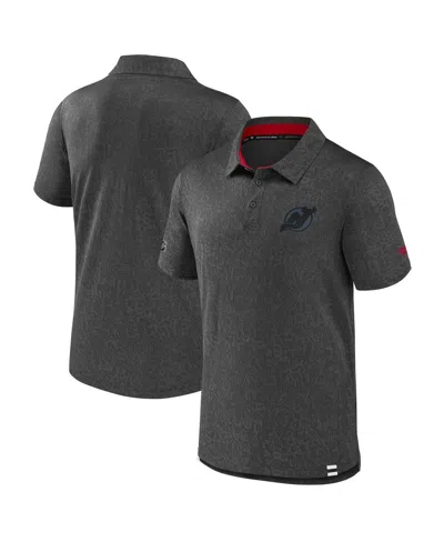 Fanatics Men's Black New Jersey Devils Authentic Pro Tonal Logo Jacquard Polo Shirt In Gray