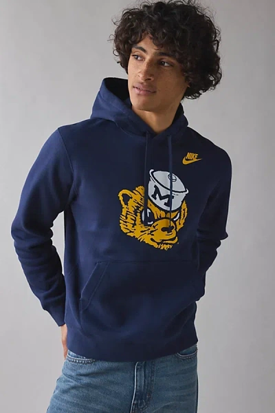 Fanatics Michigan Wolverines Team Logo Graphic Nike Legacy Club Fleece Hoodie Sweatshirt In Navy, Men's At Ur In Blue