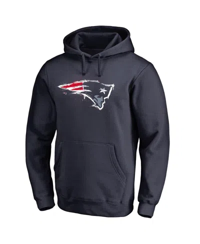 Fanatics Mto Label Men's Navy New England Patriots Splatter Logo Pullover Hoodie In Blue