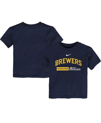 Fanatics Kids' Nike Big Boys And Girls Navy Milwaukee Brewers 2023 Postseason Authentic Collection T-shirt