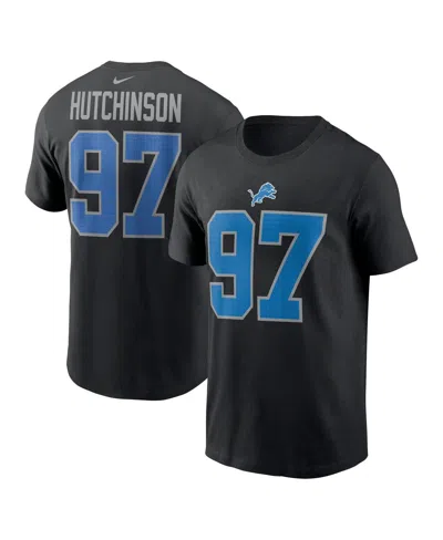 Fanatics Nike Men's Aidan Hutchinson Black Detroit Lions Player Name Number T-shirt