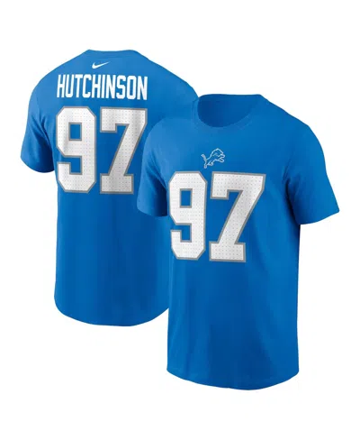 Fanatics Nike Men's Aidan Hutchinson Blue Detroit Lions Name Number T-shirt