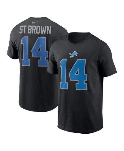 Fanatics Nike Men's Amon-ra St. Brown Black Detroit Lions Player Name Number T-shirt