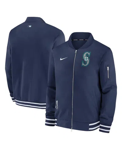 Fanatics Nike Men's Navy Seattle Mariners Authentic Collection Full-zip Bomber Jacket In Blue