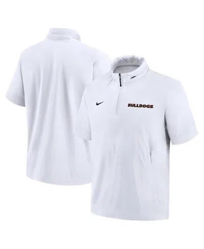 Fanatics Nike Men's White Georgia Bulldogs 2024 Sideline Coach Short Sleeve Half-zip Hoodie Jacket In White,black