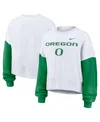 Fanatics Nike Women's White Oregon Ducks Colorblock Fleece Oversized Copped Pullover Sweatshirt In White