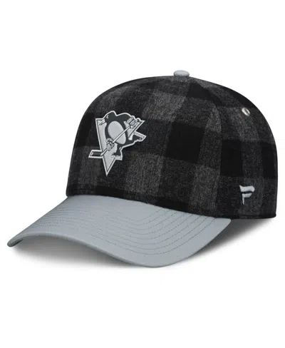 Fanatics Pittsburgh Penguins Plaid A-frame Huntsman Baseball Cap In Black,gray