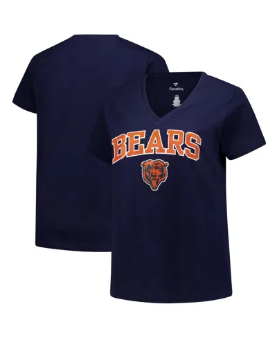 Fanatics Plus Size Chicago Bears V-neck Screen Print T-shirt In Blue