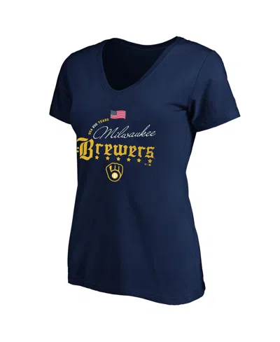 Fanatics Plus Size Milwaukee Brewers Usa 250 Years V-neck T-shirt In Navy