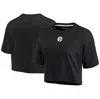 Fanatics Signature Women's  Black Pittsburgh Steelers Super Soft Short Sleeve Cropped T-shirt In Black