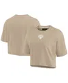 Fanatics Signature Fanatics Women's Signature Khaki New York Knicks Elements Super Soft Boxy Cropped T-shirt In Khaki