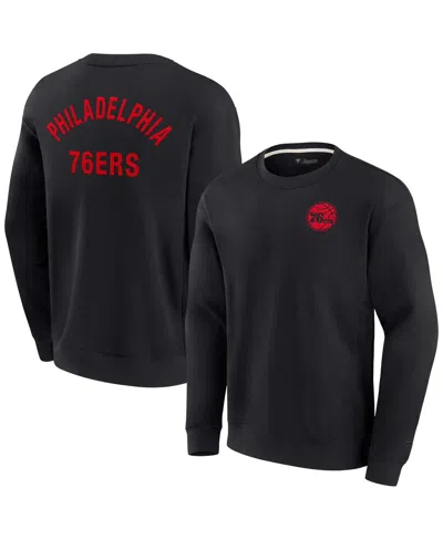 Fanatics Signature Men's And Women's  Black Philadelphia 76ers Super Soft Fleece Oversize Arch Crew P