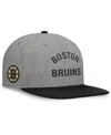 Fanatics Signature Men's Heather Gray Boston Bruins Elements Flat Brim Leather Strapback Hat In Heather Gray,black