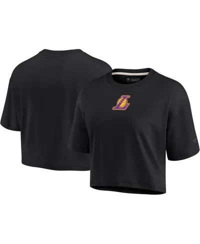 FANATICS SIGNATURE WOMEN'S FANATICS SIGNATURE BLACK LOS ANGELES LAKERS SUPER SOFT BOXY CROPPED T-SHIRT