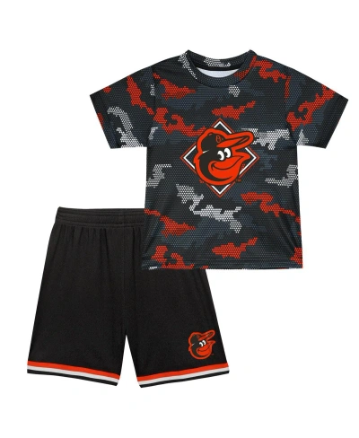 Fanatics Babies' Toddler Boys And Girls  Black Baltimore Orioles Field Ball T-shirt And Shorts Set