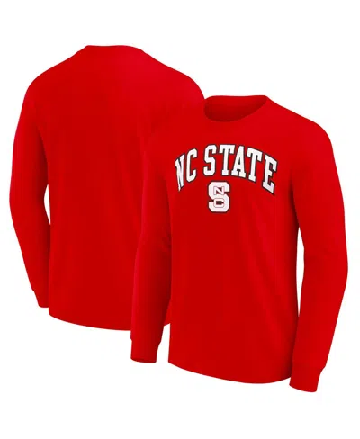 Fanatics Unlabeled Men's Red Nc State Wolfpack Team Logo Long Sleeve T-shirt In Animal Print