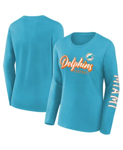 Fanatics Women's Aqua Miami Dolphins Cheerleader Long Sleeve T-shirt In Blue