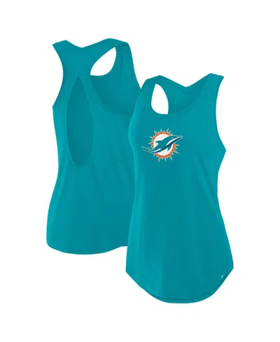 Fanatics Women's Aqua Miami Dolphins Iron Fan Tank Top In Gray