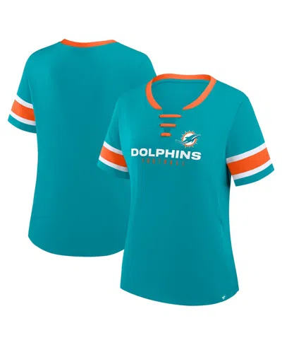 Fanatics Women's Aqua Miami Dolphins Redzone Draw Play Athena Lace-up T-shirt In Blue