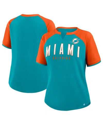 Fanatics Women's Aqua/orange Miami Dolphins Height Advantage T-shirt In Multi