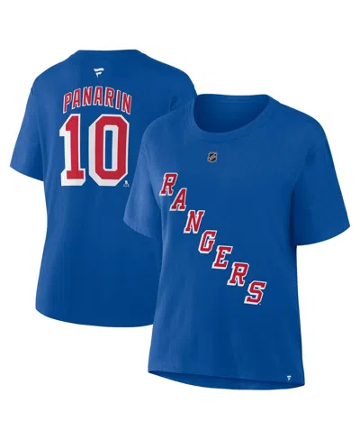 Fanatics Women's Artemi Panarin Blue New York Rangers Authentic Stack Name Number T-shirt