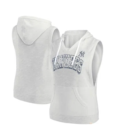 FANATICS WOMEN'S ASH NEW YORK YANKEES LOUNGE SCRIPT SLEEVELESS PULLOVER HOODIE