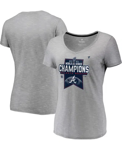Fanatics Women's Atlanta Braves 2021 World Series Champions Locker Room V-neck T-shirt In Stee Heath