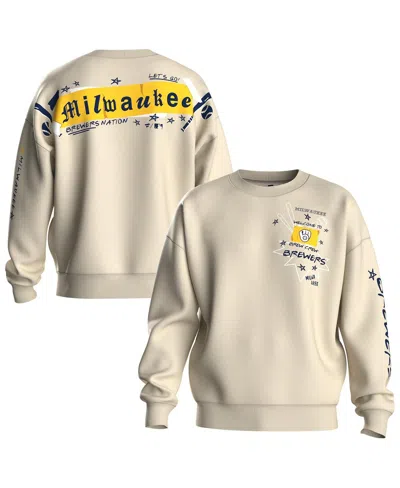 Fanatics Women's Beige Milwaukee Brewers Graffiti Fleece Sweatshirt In Neutral