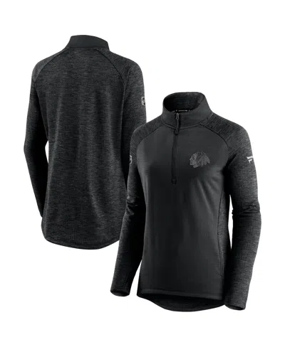 Fanatics Women's Black And Heathered Charcoal Chicago Blackhawks Authentic Pro Travel And Training Raglan Qua In Black,heathered Charcoal