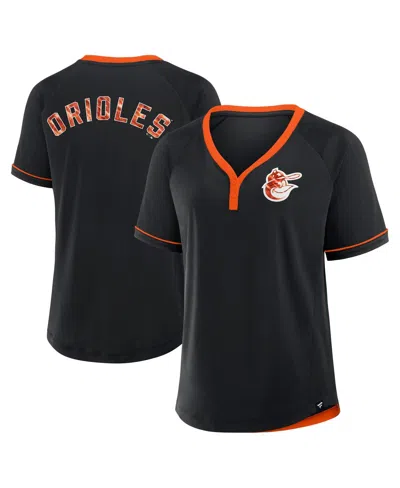 Fanatics Women's Black Baltimore Orioles Cooperstown Collection League Diva Raglan V-neck T-shirt